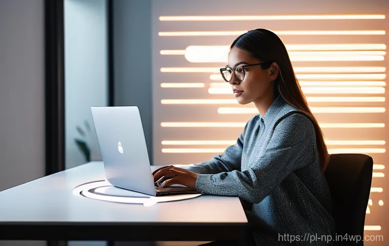 편집 과정에서의 데이터 보안 관리 - **Prompt:** A modern, professional woman in her late 20s to early 30s, with a confident and focused ...