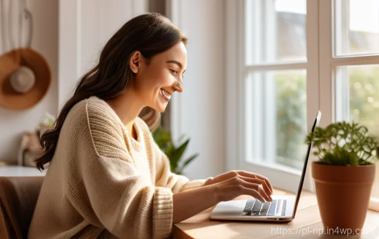 편집 품질을 위한 체크포인트 설정하기 - A warm and inviting scene featuring a female blogger in her cozy Polish home office. She is smiling ...