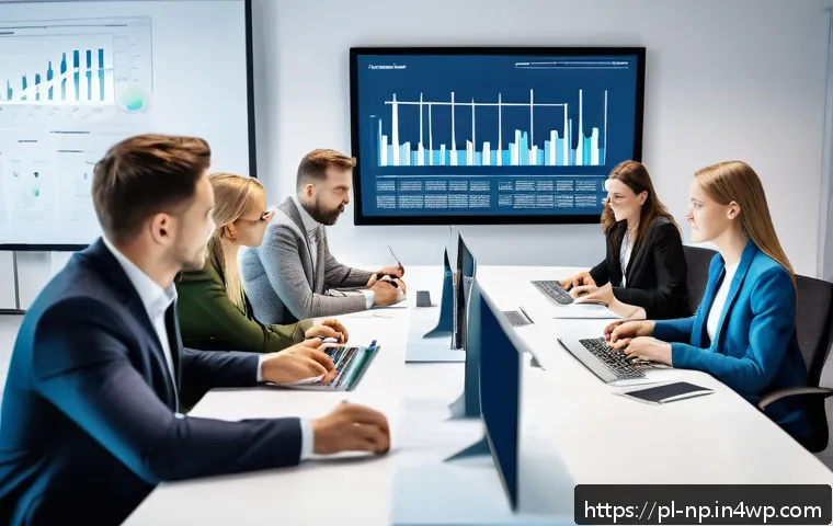편집 후 평가 및 피드백의 중요성 - A professional office setting where a diverse team of Polish professionals is engaged in a detailed ...